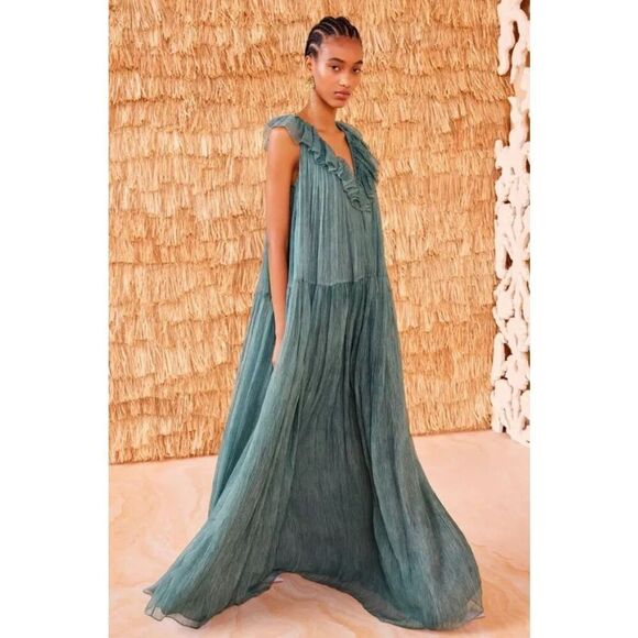 ULLA JOHNSON 100% Silk Audelia Gown in Spruce NWT Size 00 - Picture 3 of 10